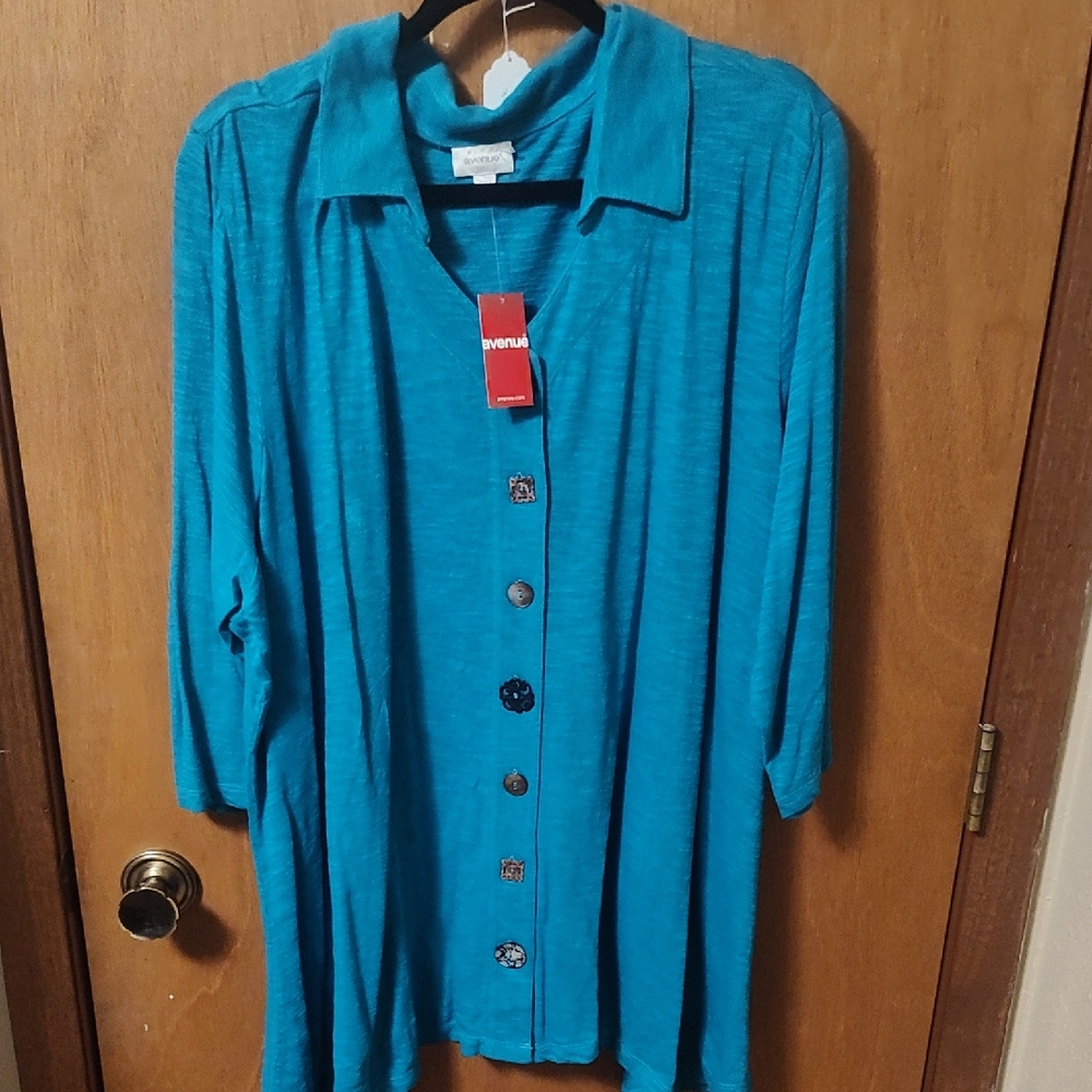 Women's Teal Green Button-Up Top Size 4X